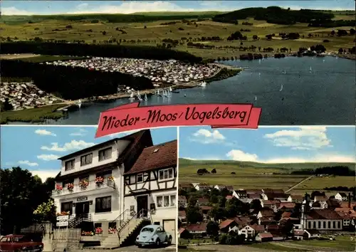 Ak Nieder Moos Freiensteinau in Hessen, Berggasthof Blum, Panorama vom Ort