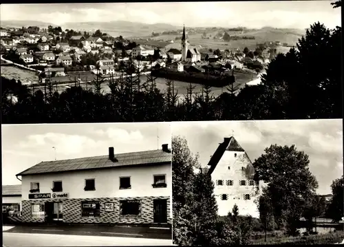 Ak Aicha vorm Wald Niederbayern, Spar-Markt, Panorama vom Ort