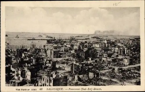 Ak Thessaloniki Griechenland, Panorama nach dem Brand August 1917