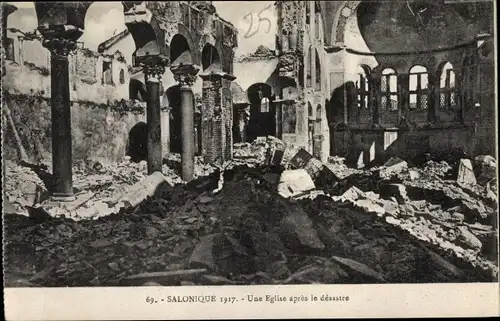 Ak Thessaloniki Griechenland, Une Eglise apres le desastre 1917