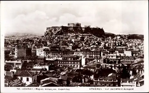 Ak Athen Griechenland, Akropolis, Vue partielle et Acropole, Ortschaft, Berg