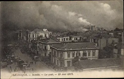 Ak Thessaloniki Griechenland, Incendie, Les quais, 1917