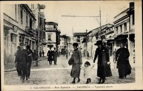 Ak Thessaloniki Griechenland, Rue Egnatia, Egnatia's street, Straßenpartie