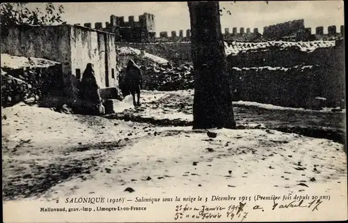 Ak Thessaloniki Griechenland, Salonique sous la neige le 3 Decembre 1915