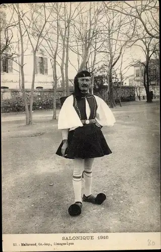 Ak Thessaloniki Griechenland, Grieche in Volkstracht, 1916