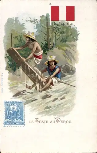 Litho Peru, La Poste au Perou, Fluss, Floß
