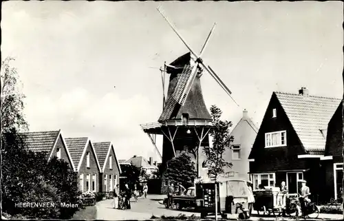 Ak Heerenveen Friesland, Molen, Mühle, Dreirad-Auto, Handwagen