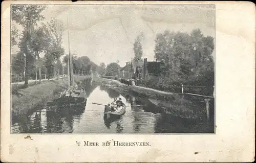 Ak Heerenveen Friesland, t' Meer bij Heerenveen, Kanal, Boot, Ruderboot, Uferpartie