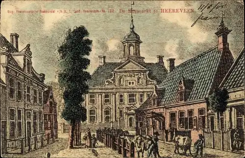 Litho Heerenveen Friesland, De Koemarkt te Heerenveen, Kuhmarkt, Händler, Crackstate