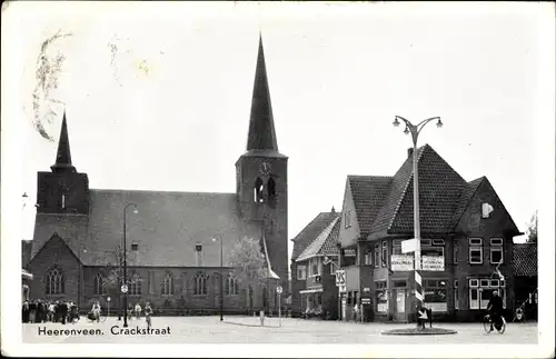 Ak Heerenveen Friesland, Crackstraat, Kirche, Ortspartie