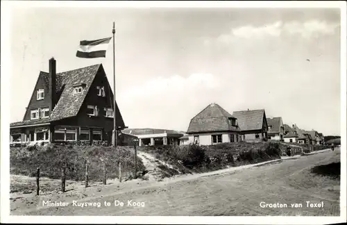 Ak De Koog Texel Nordholland, Minister Ruysweg, Wohnhäuser, Straßenpartie