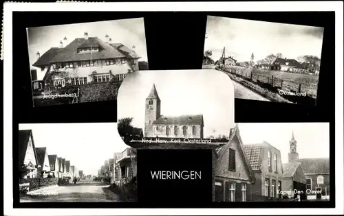 Ak Wieringen Nordholland, Jeugdherberg, Oosterland, N. H. Kerk, Den Oever, Kapel