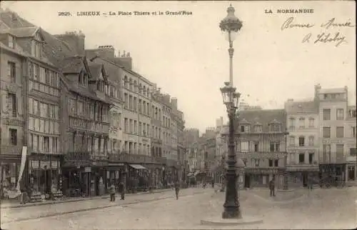 Ak Lisieux Calvados, La Place Thiers, La Grande Rue