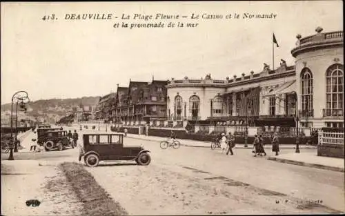 Ak Deauville La Plage Fleurie Calvados, Le Casino, Le Normandy, Promenade de la mer
