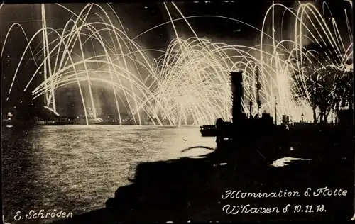 Foto Ak Wilhelmshaven in Niedersachsen, Illumination der Flotte, 10. 11. 1918