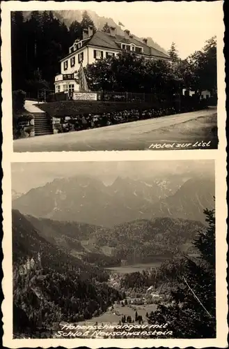 Foto Ak Hohenschwangau Schwangau im Ostallgäu, Schloss Neuschwanstein, Hotel zur Lisl