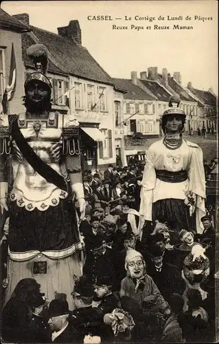 Ak Cassel Nord, Le Cortège du Lundi de Paques, Reuze Papa et Reuze Maman