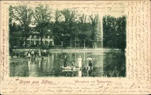 Ak Zittau in Sachsen, Weinau, Teich und Restauration