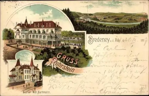 Litho Bredeney Essen im Ruhrgebiet, Ruhrstein, Bes. Wilh. Hartmann, Villa Hügel