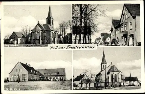 Ak Friedrichsdorf Gütersloh in Westfalen, Evg. Kirche, Brackweder Straße, Volksschule, Kath. Kirche