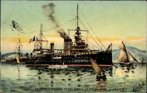 Künstler Ak Französisches Kriegsschiff, Carnot, Cuirassé d'Escadre