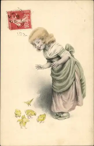 Ak Ostern, Mädchen, Küken