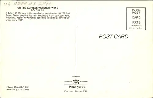 Ak Amerikanisches Passagierflugzeug, United Express Aspen Airways, BAe 146 100, Jackson Hole Wyoming