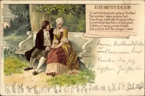 Litho Friedrich Schiller, Die Glocke, O zarte Sehnsucht, süßes Hoffen, Der ersten Liebe goldne Zeit