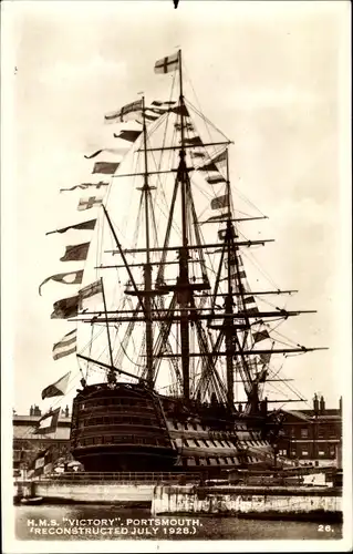 Ak Portsmouth Hampshire England, Britisches Kriegsschiff, HMS Victory, reconstructed 1928