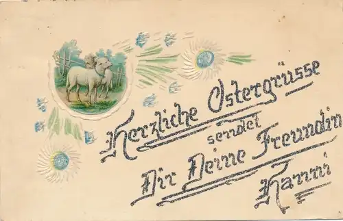 Glitzer Ak Glückwunsch Ostern, Lämmer