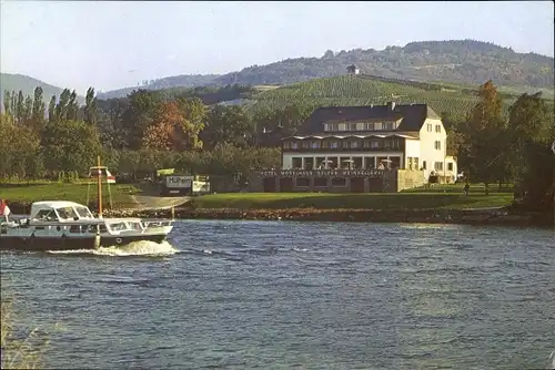 Ak Mülheim an der Mosel, Hotel und Weinkellerei Moselhaus Selzer, Motorboot