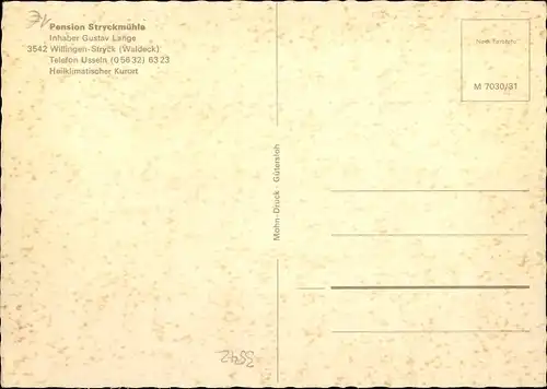 Ak Stryck Willingen Upland in Hessen, Pension Stryckmühle