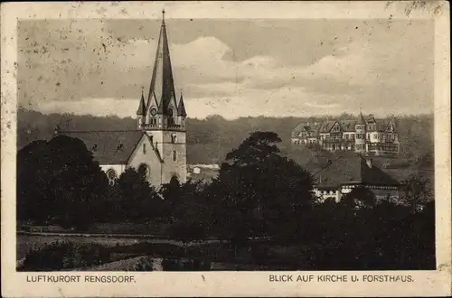 Ak Rengsdorf im Westerwald, Blick auf Kirche und Forsthaus