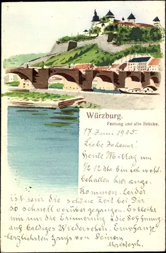 Ak Würzburg am Main Unterfranken, Festung Marienberg, Brücke