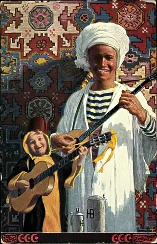 Künstler Ak Horvath, Münchner Kindl, Hofbräuhaus, Araber, Gitarre, Ausstellung München 1910