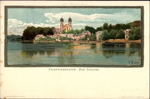 Künstler Litho Biese, C., Friedrichshafen am Bodensee, Blick übers Wasser auf das Schloss