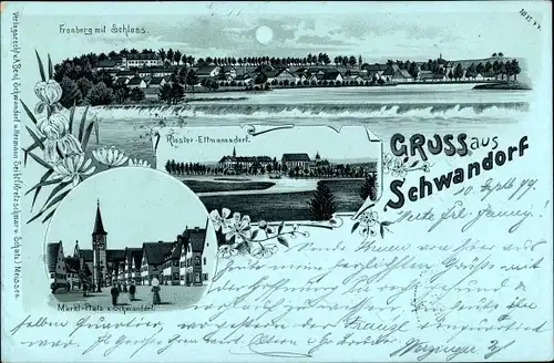 Mondschein Litho Schwandorf Oberpfalz Bayern, Fronberg, Schloss, Marktplatz, Kloster Ettmannsdorf