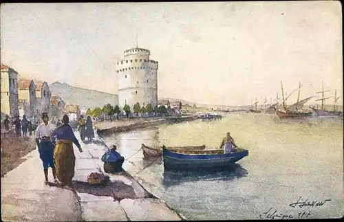 Künstler Ak Thessaloniki Griechenland, La Tour Blanche, The white tower