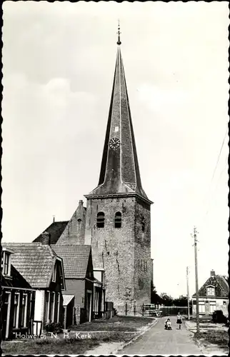 Ak Holwerd Friesland, N. H. Kerk, Straßenpartie, Kinder