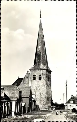 Ak Holwerd Friesland, N. H. Kerk, Straßenpartie, Kinder