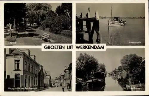 Ak Werkendam Nordbrabant, Veerbootje, Laantje, Hoogstraat, Postkontoor, Haven