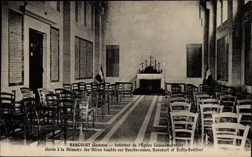 Ak Rancourt Somme, Interieur de l'Eglise Commemorative