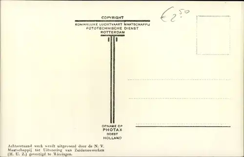 Ak Breezand Hollands Kroon Nordholland Niederlande, aanleg Haveneiland 1929, Luftaufnahme KLM