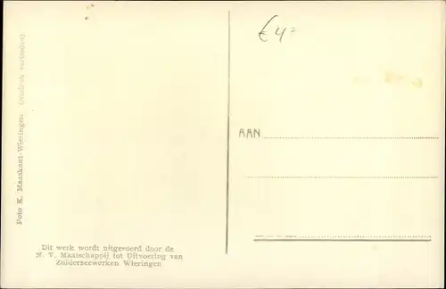 Ak Wieringen Nordholland Niederlande, Sluiten van den Wieringermeerdijk 1929