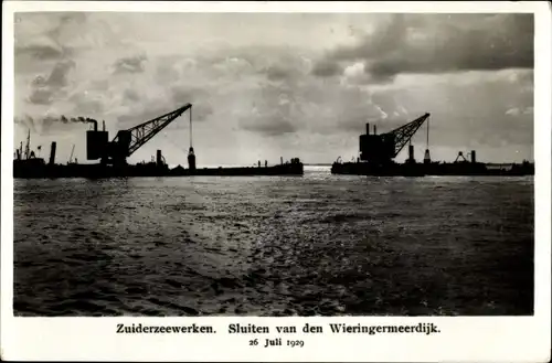 Ak Wieringen Nordholland Niederlande, Sluiten van den Wieringermeerdijk 1929