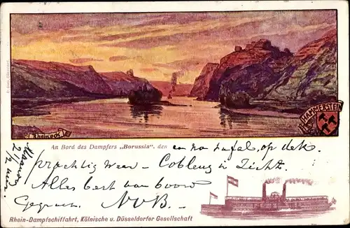 Litho Hammerstein am Rhein, Rheineck, Köln Düsseldorfer Rheindampfer Borussia