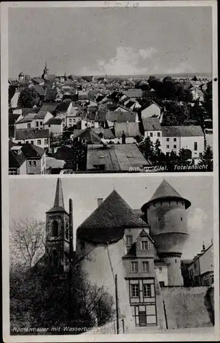 Ak Bitburg Eifel, Blick über die Stadt, Römermauer mit Wasserturm