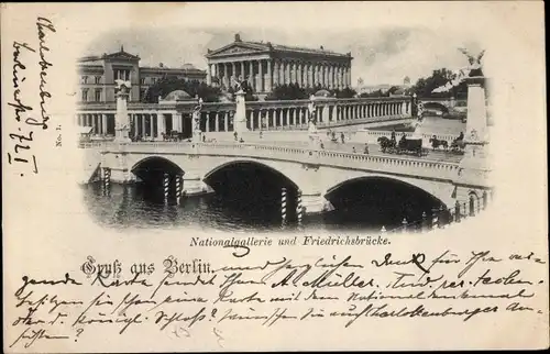 Ak Berlin Mitte, Nationalgalerie und Friedrichsbrücke