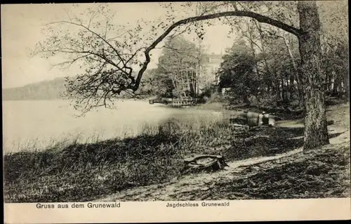 Ak Berlin Wilmersdorf Grunewald, Jagdschloss Grunewald, Uferpartie