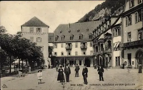 Ak Bad Ems an der Lahn, Kurhaus, Eingänge zu den Quellen